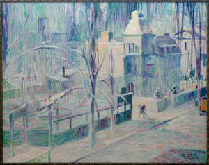 Uitzicht vanuit het atelier op besneeuwde huizen in de Rauchstraße door Curt Herrmann